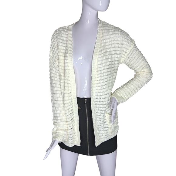 Pink Rose Open Cardigan Size Large Cream Color Lace Up Back Front Pockets - Picture 2 of 7